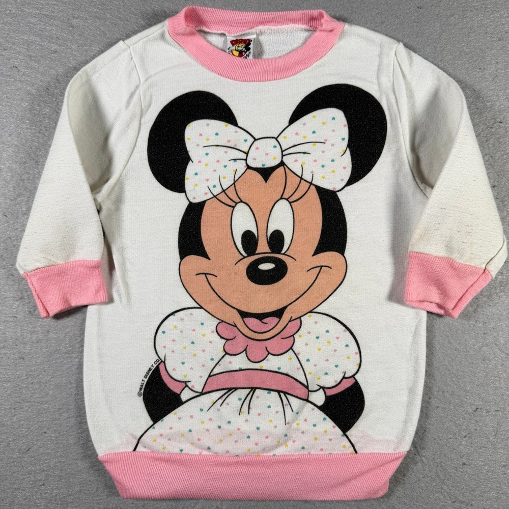 Vintage Disney Jog Togs Minnie Mouse Sweatshirt‎ White Pink Toddler 3 USA Made